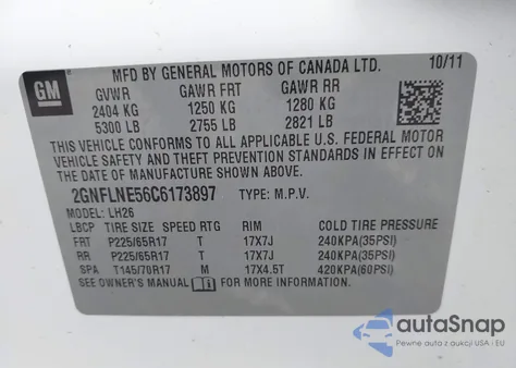 2012 Chevrolet Equinox 2Lt from USA, damaged, VIN 2GNFLNE56C6173897